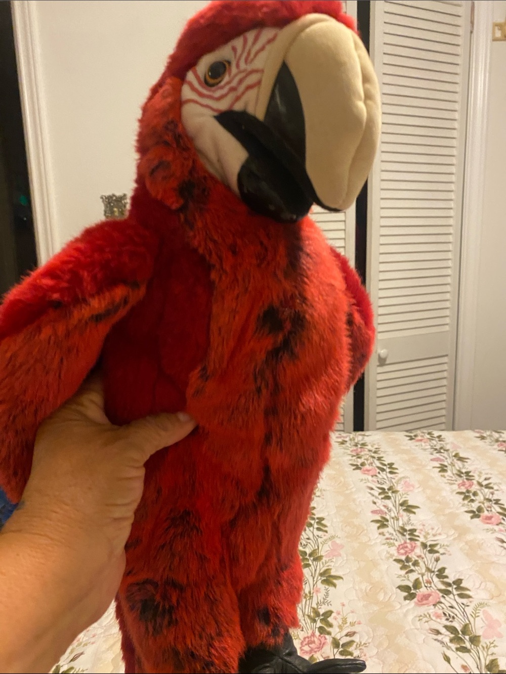 Red Plush Parrot Toy for Small Pets - Soft Interactive Companion